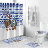 Uruguay Christmas Bathroom Set with Santa Claus Rhea Bird Holiday Lights and Blue Geometric Pattern - Wonder Print Shop