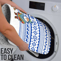 Uruguay Christmas Bathroom Set with Santa Claus Rhea Bird Holiday Lights and Blue Geometric Pattern - Wonder Print Shop