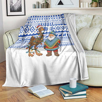 Uruguay Christmas Blanket with Santa Claus Rhea Bird Holiday Lights and Blue Geometric Pattern - Wonder Print Shop