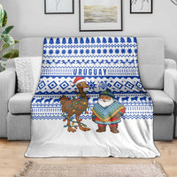 Uruguay Christmas Blanket with Santa Claus Rhea Bird Holiday Lights and Blue Geometric Pattern - Wonder Print Shop