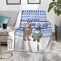 Uruguay Christmas Blanket with Santa Claus Rhea Bird Holiday Lights and Blue Geometric Pattern - Wonder Print Shop