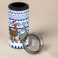 Uruguay Christmas 4 in 1 Can Cooler Tumbler with Santa Claus Rhea Bird Holiday Lights and Blue Geometric Pattern - Wonder Print Shop