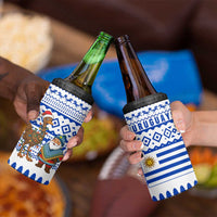 Uruguay Christmas 4 in 1 Can Cooler Tumbler with Santa Claus Rhea Bird Holiday Lights and Blue Geometric Pattern - Wonder Print Shop