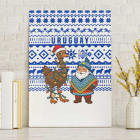 Uruguay Christmas Canvas Wall Art with Santa Claus Rhea Bird Holiday Lights and Blue Geometric Pattern - Wonder Print Shop