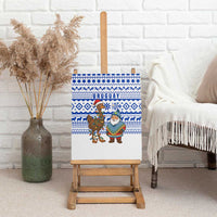 Uruguay Christmas Canvas Wall Art with Santa Claus Rhea Bird Holiday Lights and Blue Geometric Pattern - Wonder Print Shop