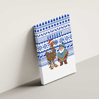 Uruguay Christmas Canvas Wall Art with Santa Claus Rhea Bird Holiday Lights and Blue Geometric Pattern - Wonder Print Shop