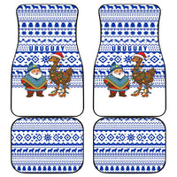 Uruguay Christmas Car Mats with Santa Claus Rhea Bird Holiday Lights and Blue Geometric Pattern - Wonder Print Shop