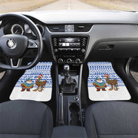 Uruguay Christmas Car Mats with Santa Claus Rhea Bird Holiday Lights and Blue Geometric Pattern - Wonder Print Shop
