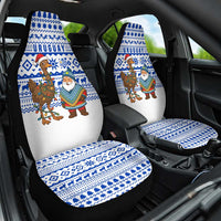 Uruguay Christmas Car Seat Cover with Santa Claus Rhea Bird Holiday Lights and Blue Geometric Pattern - Wonder Print Shop