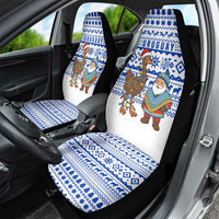 Uruguay Christmas Car Seat Cover with Santa Claus Rhea Bird Holiday Lights and Blue Geometric Pattern - Wonder Print Shop