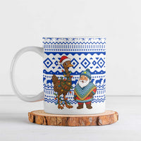 Uruguay Christmas Ceramic Mug with Santa Claus Rhea Bird Holiday Lights and Blue Geometric Pattern - Wonder Print Shop
