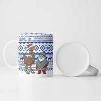 Uruguay Christmas Ceramic Mug with Santa Claus Rhea Bird Holiday Lights and Blue Geometric Pattern - Wonder Print Shop