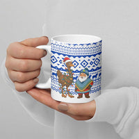 Uruguay Christmas Ceramic Mug with Santa Claus Rhea Bird Holiday Lights and Blue Geometric Pattern - Wonder Print Shop