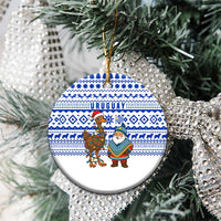 Uruguay Christmas Ceramic Ornament with Santa Claus Rhea Bird Holiday Lights and Blue Geometric Pattern - Wonder Print Shop