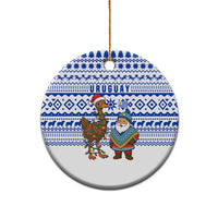 Uruguay Christmas Ceramic Ornament with Santa Claus Rhea Bird Holiday Lights and Blue Geometric Pattern - Wonder Print Shop