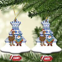 Uruguay Christmas Ceramic Ornament with Santa Claus Rhea Bird Holiday Lights and Blue Geometric Pattern - Wonder Print Shop