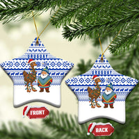 Uruguay Christmas Ceramic Ornament with Santa Claus Rhea Bird Holiday Lights and Blue Geometric Pattern - Wonder Print Shop