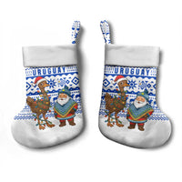 Uruguay Christmas Stocking with Santa Claus Rhea Bird Holiday Lights and Blue Geometric Pattern - Wonder Print Shop