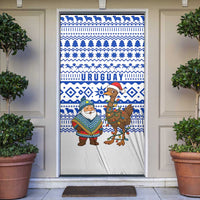Uruguay Christmas Door Cover with Santa Claus Rhea Bird Holiday Lights and Blue Geometric Pattern - Wonder Print Shop