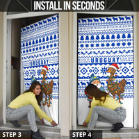 Uruguay Christmas Door Cover with Santa Claus Rhea Bird Holiday Lights and Blue Geometric Pattern - Wonder Print Shop