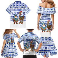 Uruguay Christmas Family Matching Mermaid Dress and Hawaiian Shirt with Santa Claus Rhea Bird Holiday Lights and Blue Geometric Pattern - Wonder Print Shop