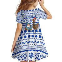 Uruguay Christmas Family Matching Puletasi and Hawaiian Shirt with Santa Claus Rhea Bird Holiday Lights and Blue Geometric Pattern - Wonder Print Shop