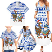 Uruguay Christmas Family Matching Summer Maxi Dress and Hawaiian Shirt with Santa Claus Rhea Bird Holiday Lights and Blue Geometric Pattern - Wonder Print Shop