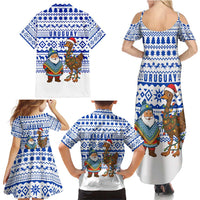 Uruguay Christmas Family Matching Summer Maxi Dress and Hawaiian Shirt with Santa Claus Rhea Bird Holiday Lights and Blue Geometric Pattern - Wonder Print Shop