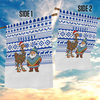 Uruguay Christmas Garden Flag with Santa Claus Rhea Bird Holiday Lights and Blue Geometric Pattern - Wonder Print Shop
