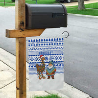 Uruguay Christmas Garden Flag with Santa Claus Rhea Bird Holiday Lights and Blue Geometric Pattern - Wonder Print Shop