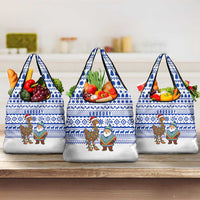 Uruguay Christmas Grocery Bag with Santa Claus Rhea Bird Holiday Lights and Blue Geometric Pattern - Wonder Print Shop