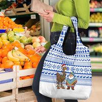 Uruguay Christmas Grocery Bag with Santa Claus Rhea Bird Holiday Lights and Blue Geometric Pattern - Wonder Print Shop