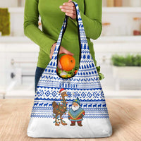Uruguay Christmas Grocery Bag with Santa Claus Rhea Bird Holiday Lights and Blue Geometric Pattern - Wonder Print Shop