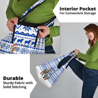 Uruguay Christmas Grocery Bag with Santa Claus Rhea Bird Holiday Lights and Blue Geometric Pattern - Wonder Print Shop