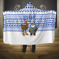 Uruguay Christmas Hooded Blanket with Santa Claus Rhea Bird Holiday Lights and Blue Geometric Pattern - Wonder Print Shop