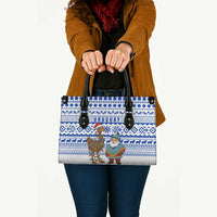 Uruguay Christmas Leather Bag with Santa Claus Rhea Bird Holiday Lights and Blue Geometric Pattern - Wonder Print Shop