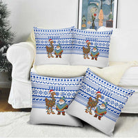 Uruguay Christmas Pillow Cover with Santa Claus Rhea Bird Holiday Lights and Blue Geometric Pattern - Wonder Print Shop