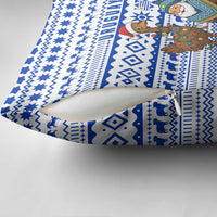 Uruguay Christmas Pillow Cover with Santa Claus Rhea Bird Holiday Lights and Blue Geometric Pattern - Wonder Print Shop