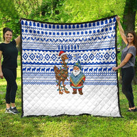 Uruguay Christmas Quilt with Santa Claus Rhea Bird Holiday Lights and Blue Geometric Pattern - Wonder Print Shop