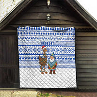 Uruguay Christmas Quilt with Santa Claus Rhea Bird Holiday Lights and Blue Geometric Pattern - Wonder Print Shop
