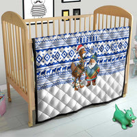 Uruguay Christmas Quilt with Santa Claus Rhea Bird Holiday Lights and Blue Geometric Pattern - Wonder Print Shop