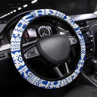 Uruguay Christmas Steering Wheel Cover with Santa Claus Rhea Bird Holiday Lights and Blue Geometric Pattern - Wonder Print Shop