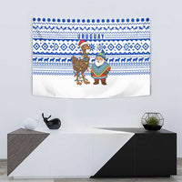 Uruguay Christmas Tapestry with Santa Claus Rhea Bird Holiday Lights and Blue Geometric Pattern - Wonder Print Shop