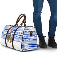 Uruguay Christmas Travel Bag with Santa Claus Rhea Bird Holiday Lights and Blue Geometric Pattern - Wonder Print Shop