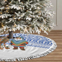 Uruguay Christmas Tree Skirt with Santa Claus Rhea Bird Holiday Lights and Blue Geometric Pattern - Wonder Print Shop