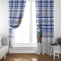 Uruguay Christmas Window Curtain with Santa Claus Rhea Bird Holiday Lights and Blue Geometric Pattern - Wonder Print Shop
