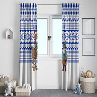 Uruguay Christmas Window Curtain with Santa Claus Rhea Bird Holiday Lights and Blue Geometric Pattern - Wonder Print Shop