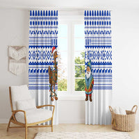 Uruguay Christmas Window Curtain with Santa Claus Rhea Bird Holiday Lights and Blue Geometric Pattern - Wonder Print Shop