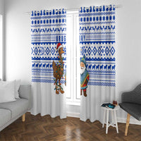Uruguay Christmas Window Curtain with Santa Claus Rhea Bird Holiday Lights and Blue Geometric Pattern - Wonder Print Shop