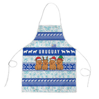 Uruguay Christmas Apron with Capybaras Holiday Tree Sun Emblem and Blue Festive Pattern - Wonder Print Shop